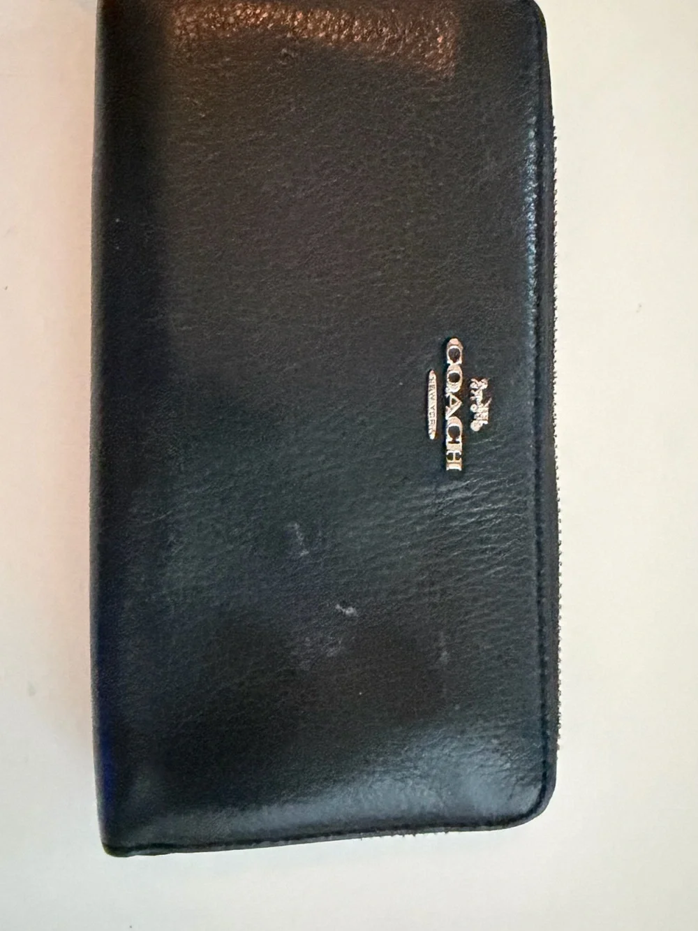 Coach Black Leather Zip Wallet with Silver Logo